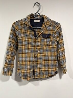 Zara Boys Yellow, Navy & Gray Plaid Shirt